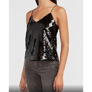 NWT EXPRESS Crop Sequin Top Pitch Black, Sz M
